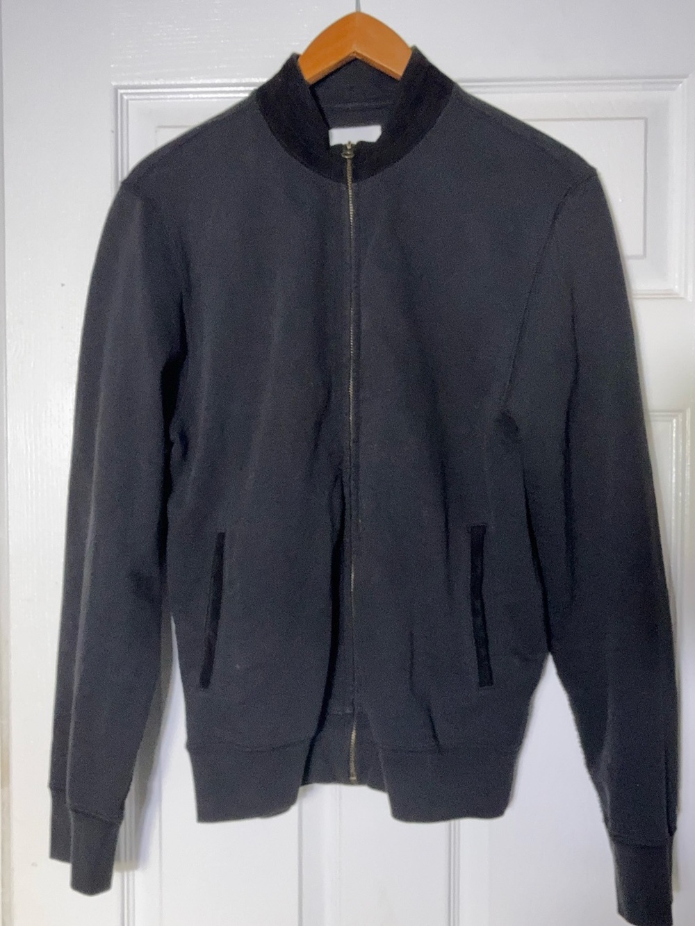 Billy Reid Suede Collar Zip Bomber Jacket Charcoal Gray Cotton Size S